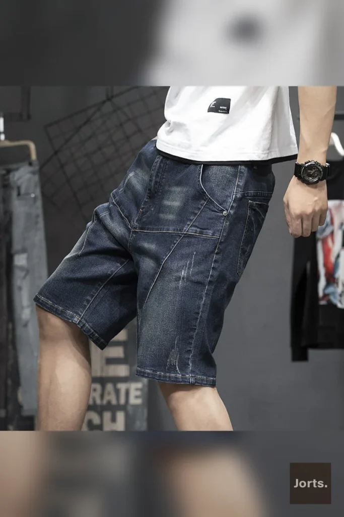 Close-up of hand-painted detail on men's retro denim fabric